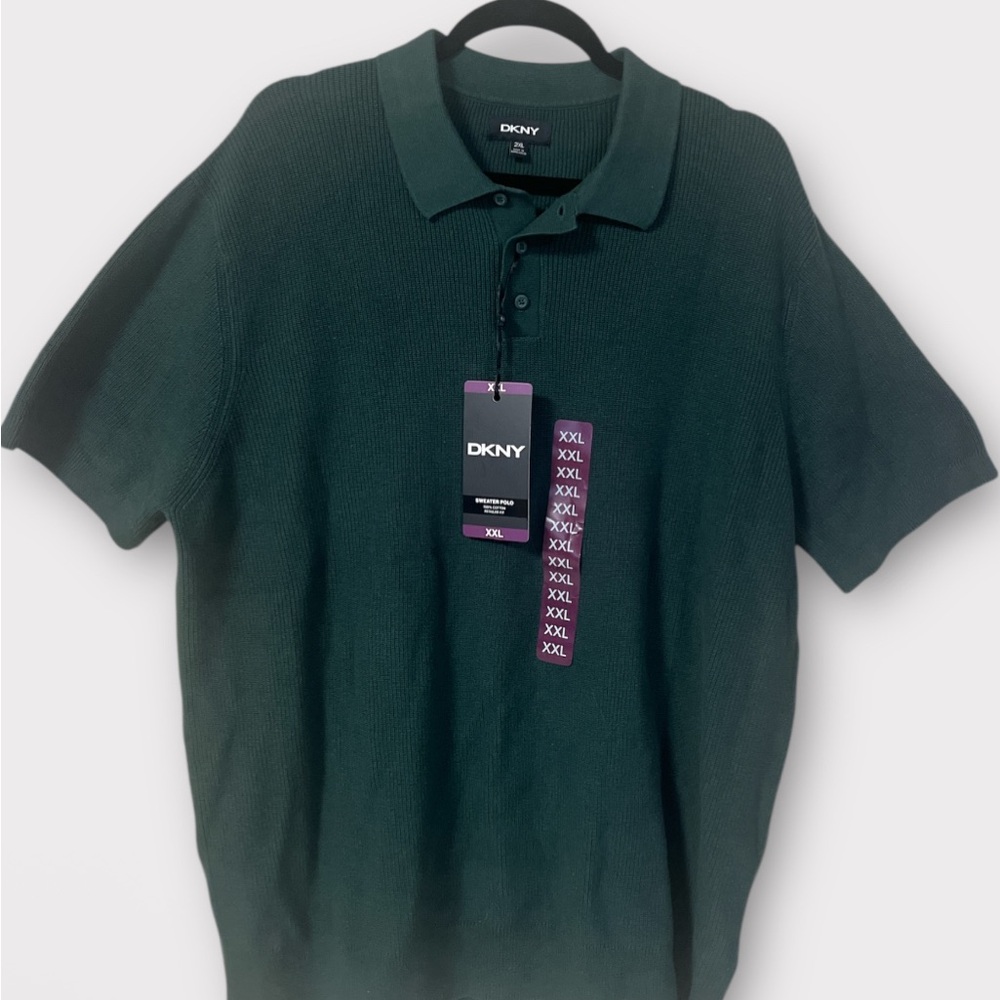 DKNY Men's Green Polo Sweater